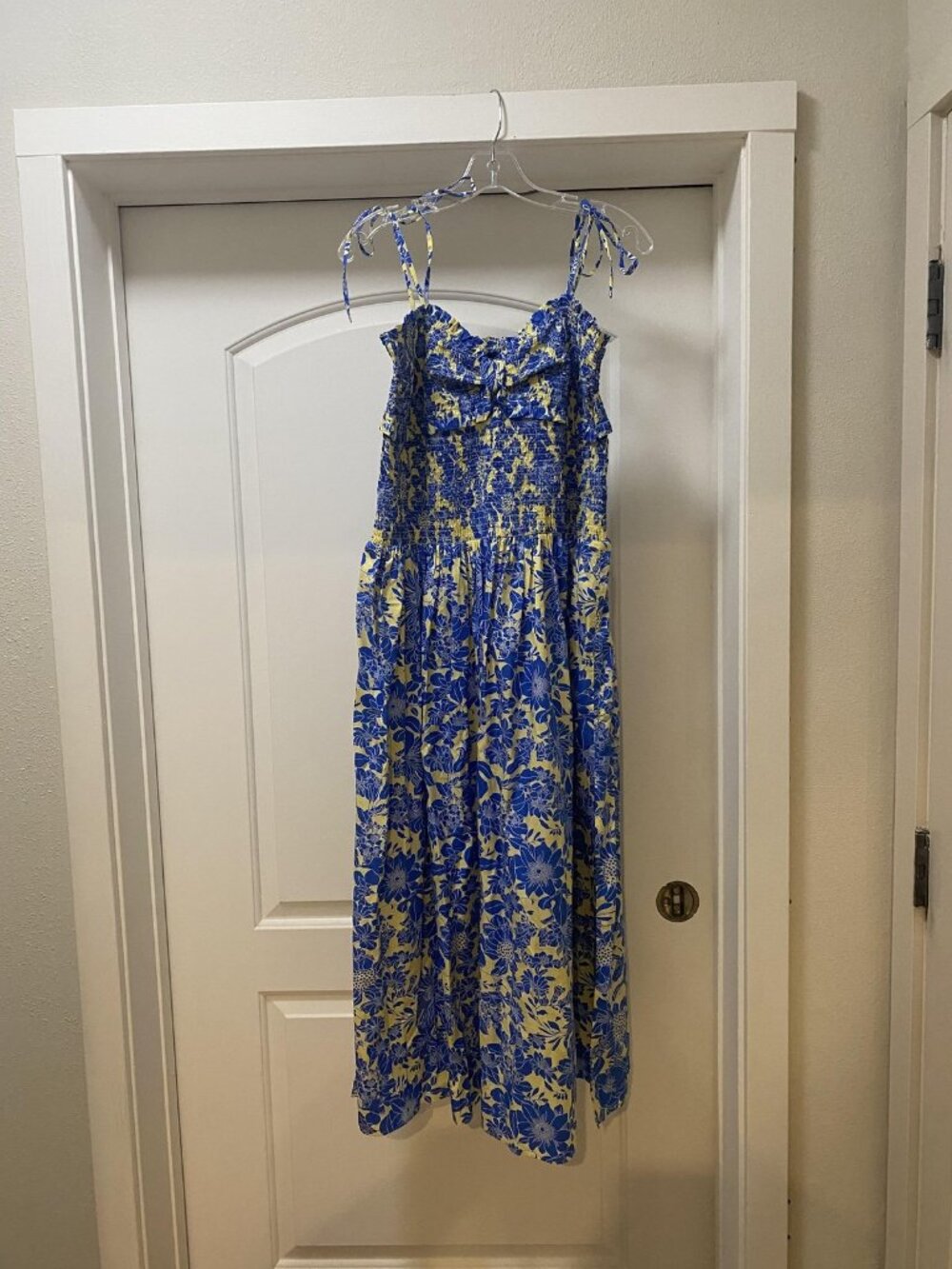 J.Crew Collection Dress Womens XL Multicolor Floral Bow Smocked Maxi Sundress - Picture 2 of 4